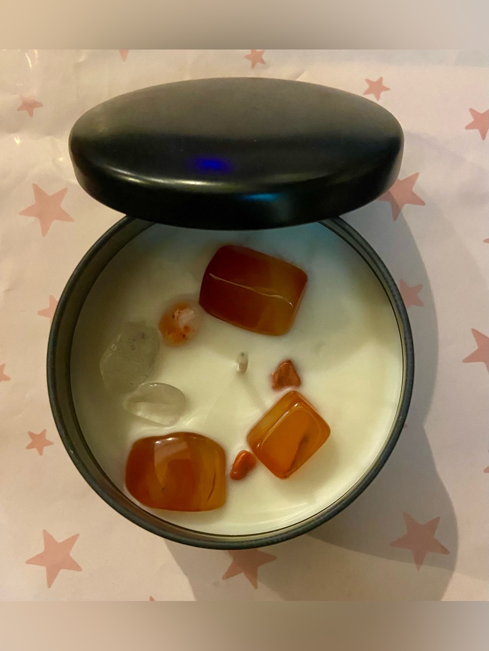 “Orange Crème-cicle” Crystal Accent Soy Candle in Orange and White - Tin Jar